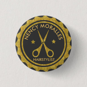 Gold Circle & Scissors Hairstylist Logo 1 Inch Round Button