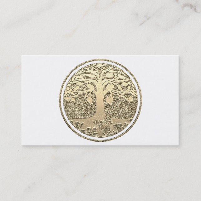 Gold Circle Tree with Butterly Business Card (Front)