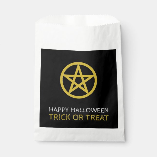 Gold Circled Pentagram, Happy Halloween Favour Bag (Front)
