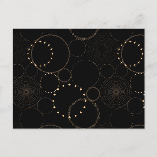 Gold circles astrology wheel astro chart black sky postcard (Front)