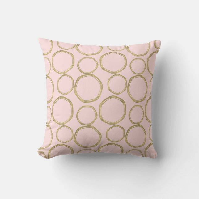 Gold Circles & Blushing Pink Modern Trendy Mod Throw Pillow (Front)