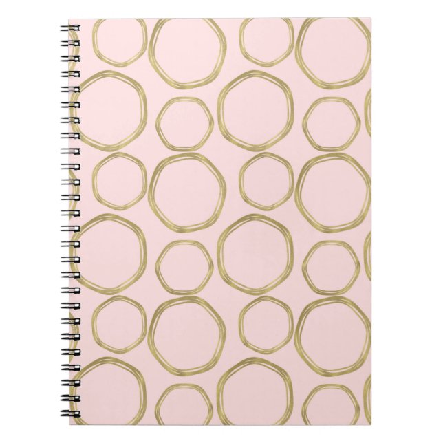 Gold Circles & Blushing Pink Modern Trendy Notebook (Front)