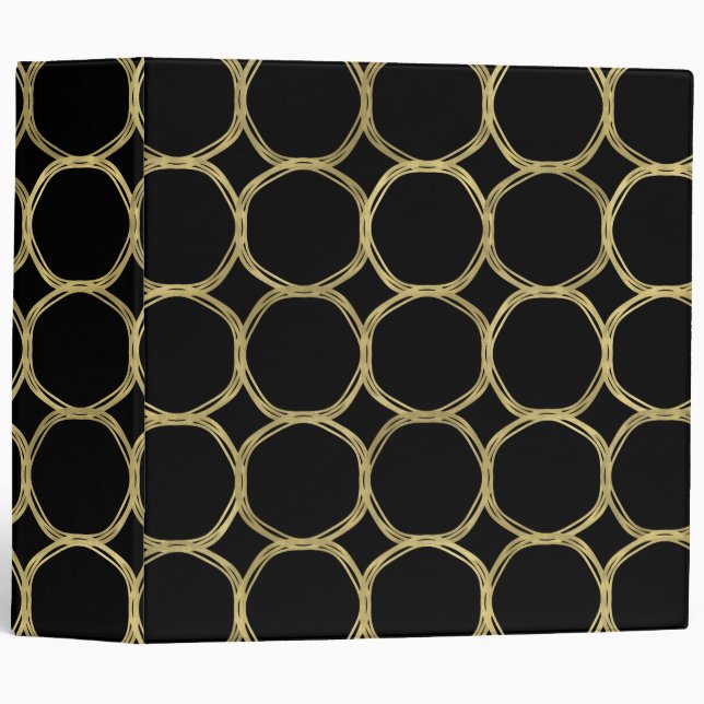 Gold Circles & Chic Black Modern Trendy Binder (Front/Spine)