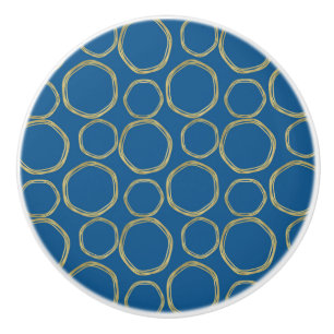 Gold Circles & Chic Blue Modern Trendy Mod Ceramic Knob