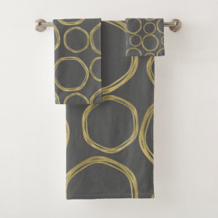 Gold Circles & Grey Modern Trendy Bath Towel Set