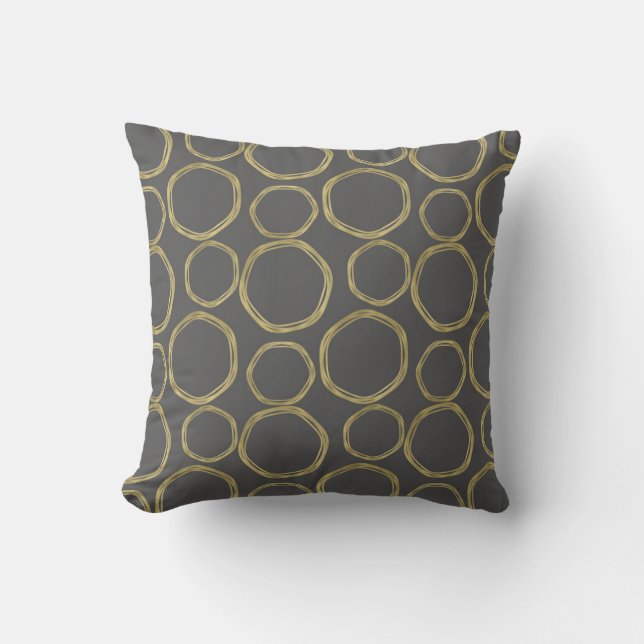 Gold Circles & Grey Modern Trendy Throw Pillow (Front)