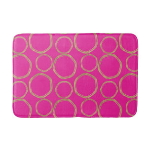 Gold Circles & Hot Pink Bright Bold Modern Trendy Bath Mat