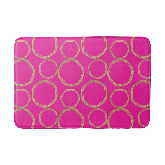 Gold Circles & Hot Pink Bright Bold Modern Trendy Bath Mat (Front)