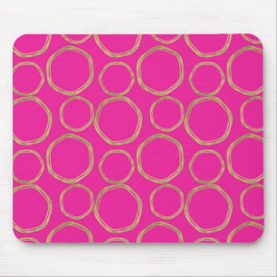 Gold Circles & Hot Pink Bright Bold Modern Trendy Mouse Pad