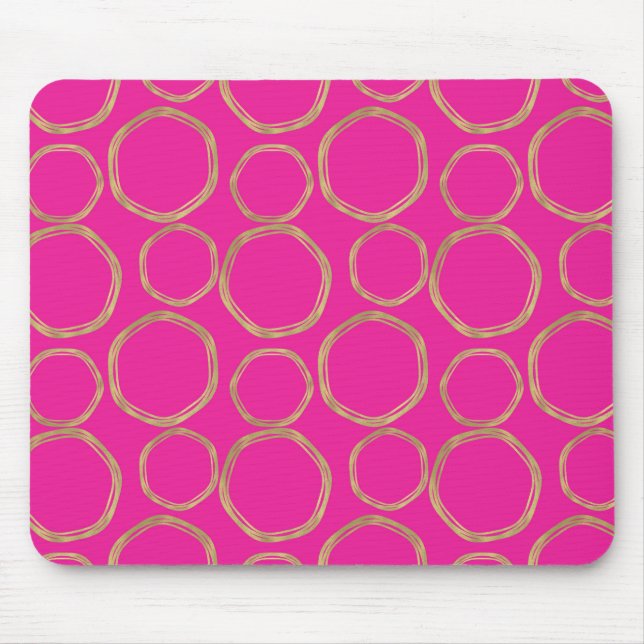 Gold Circles & Hot Pink Bright Bold Modern Trendy Mouse Pad (Front)