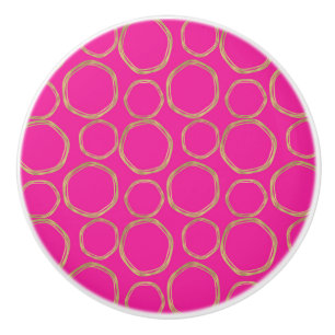 Gold Circles & Hot Pink Glam Modern Mod Ceramic Knob