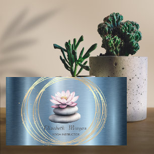 Gold Circles Lotus Blue Zen Stones Metallic Business Card