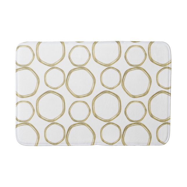 Gold Circles On White Modern Bath Mat (Front)