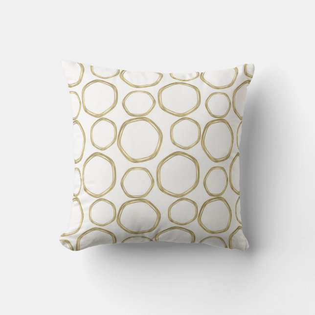 Gold Circles On White Modern Chic Throw Pillow (Front)
