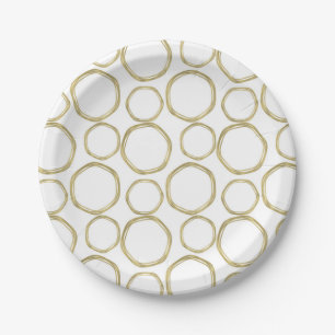Gold Circles On White Modern Trendy Paper Plate