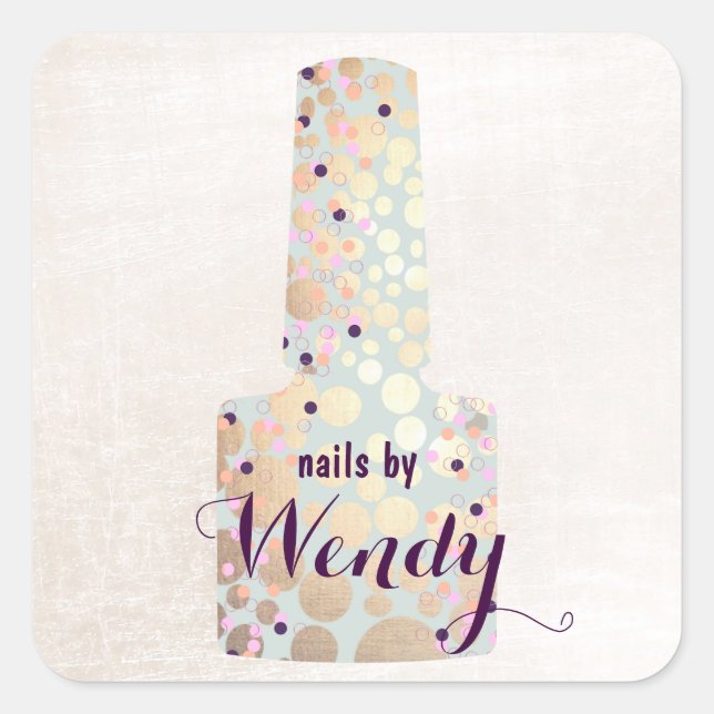 Gold Circles Polish Bottle Nail Salon Manicurist Square Sticker (Front)