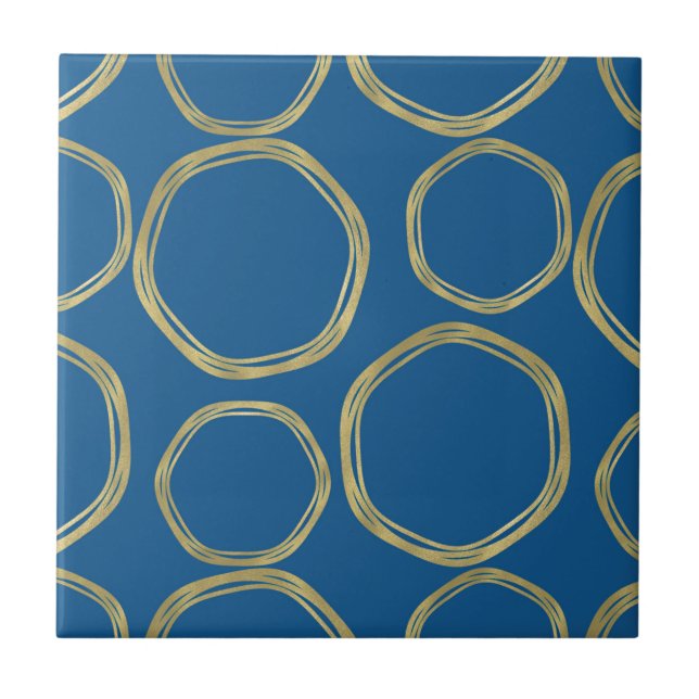 Gold Circles & Rustic Aqua Blue Chic Modern Tile (Front)