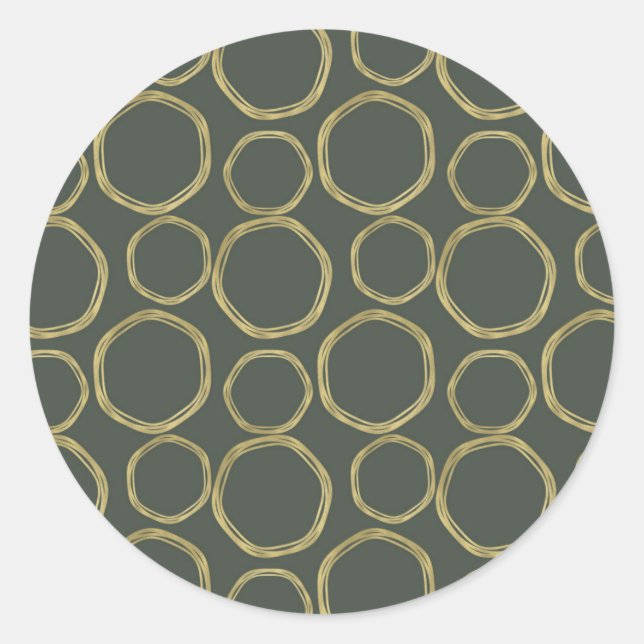 Gold Circles & Rustic Olive Green Modern Trendy Classic Round Sticker (Front)