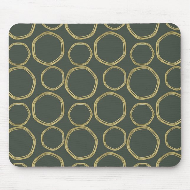 Gold Circles & Rustic Olive Green Modern Trendy Mouse Pad (Front)