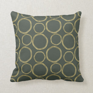Gold Circles & Rustic Olive Green Modern Trendy Throw Pillow