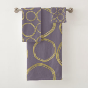 Gold Circles & Rustic Taupe Purple Modern Trendy Bath Towel Set
