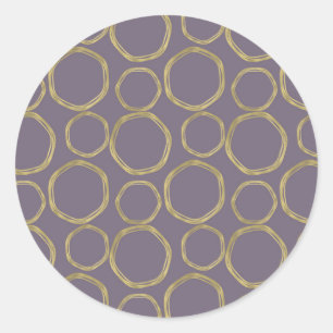Gold Circles & Rustic Taupe Purple Modern Trendy Classic Round Sticker