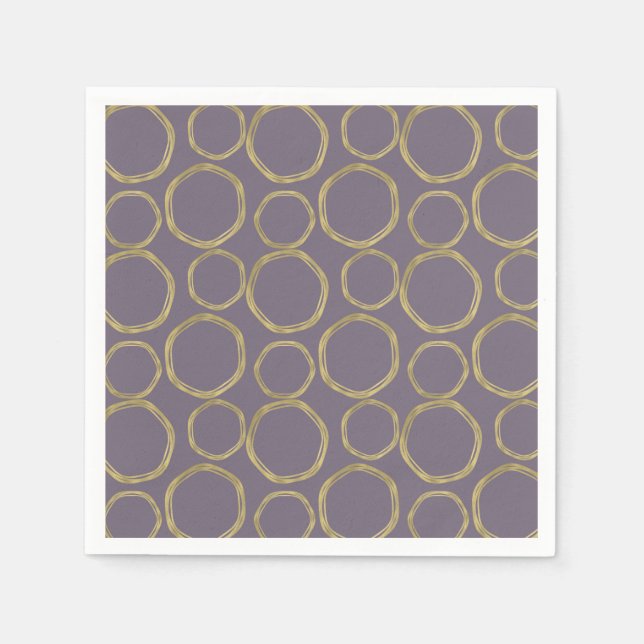 Gold Circles & Rustic Taupe Purple Modern Trendy Napkin (Front)