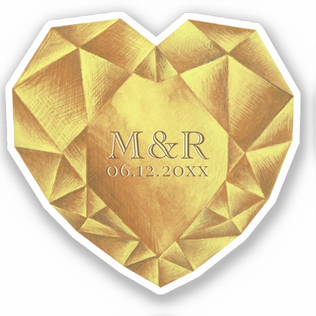  Gold Citrine Watercolor Heart Wedding Anniversary (Front)