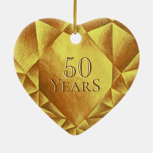  Gold Citrine Watercolor Heart Wedding Anniversary Ceramic Ornament (Back)