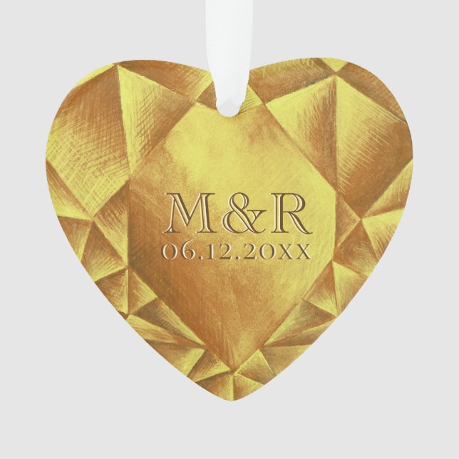  Gold Citrine Watercolor Heart Wedding Anniversary Ornament (Front)