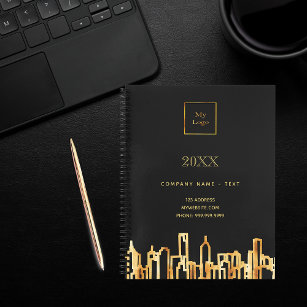 Gold city skyline black business professional logo notebook
