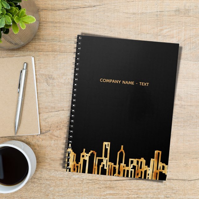 Gold city skyline black business real estate text notebook (Creator Uploaded)