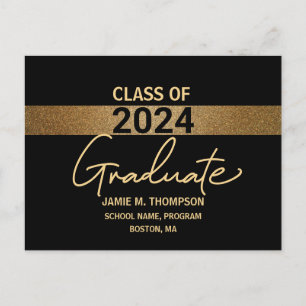 Gold Class of 2024 Graduation announcement Postcard