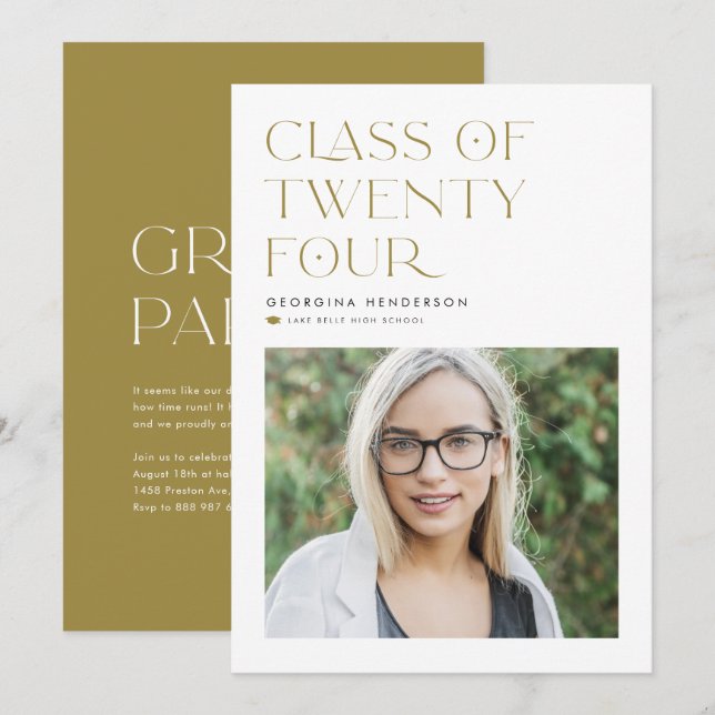 Gold Class of 2024 Modern Minimalist Graduation Invitation (Front/Back)