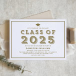 Gold Class of 2025 Cap Retro Graduation Invitation<br><div class="desc">Let’s celebrate the graduate! Invite guests to your event with this customizable graduation invitation. It features rustic retro typography. Personalize this retro graduation invitation by adding your event details. Whether you're graduating from high school, college, or university, our premium-quality invitations are the ideal to share the exciting news with your...</div>