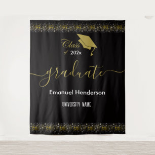 Gold Class of 2025 Graduate Black Graduation Party Tapestry