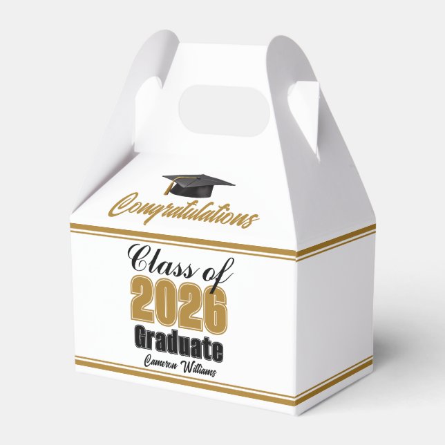 Gold Class of 2026 Custom Graduation Party Favor Box (Front Side)