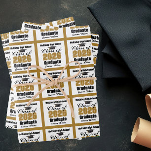 Gold Class of 2026 Customized Graduation Wrapping Paper Sheet