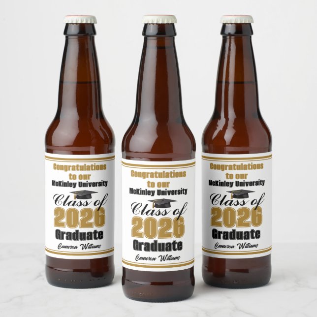 Gold Class of 2026 Graduation Party Custom Beer Bottle Label (Bottles)