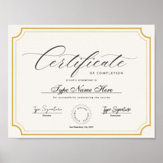 Gold Classic Certificate of completion, award  Poster