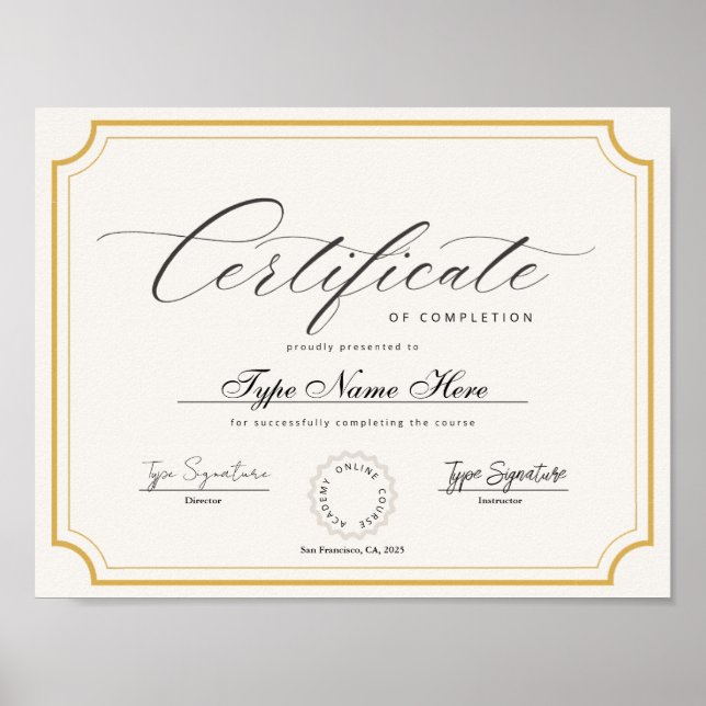 Gold Classic Certificate of completion, award  Poster (Front)