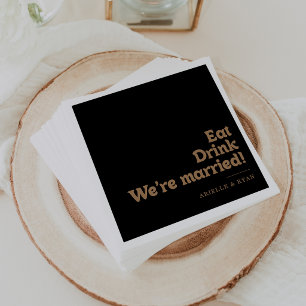 Gold Classic Eat Drink We're Married Wedding  Napkin