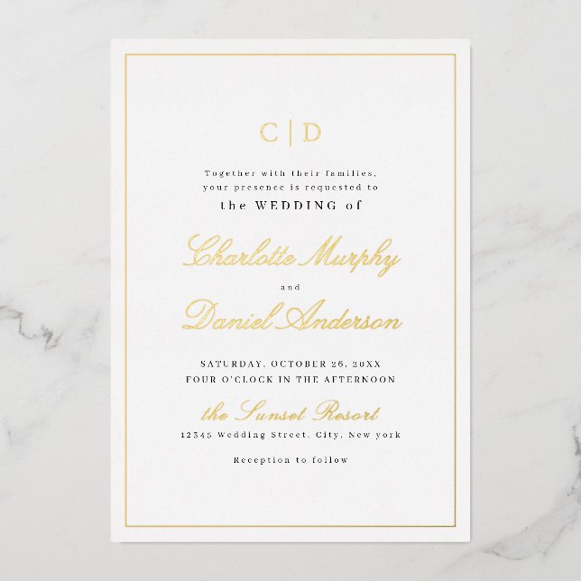 Gold Classic Elegance Script Monogram Wedding (Front)