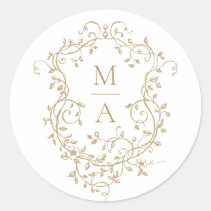 Gold Classic Floral Crest Monograms Classic Round Sticker