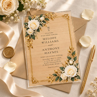 Gold Classic French Victorian Floral Wedding Acrylic Invitations