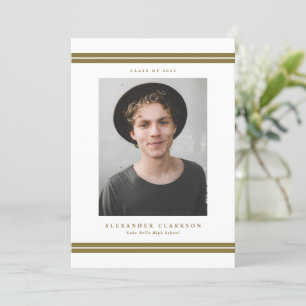 Gold Classic Stripes Modern Photo Graduation Announcement