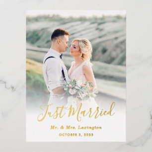 Gold Classic Wedding Photo Announcement Postcard