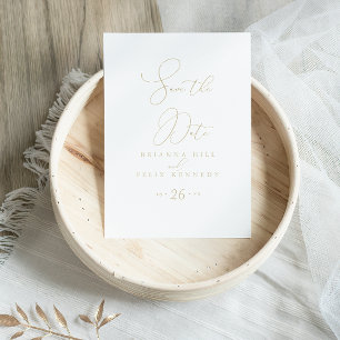 Gold Classy Chic Minimalist Save the Date Postcard