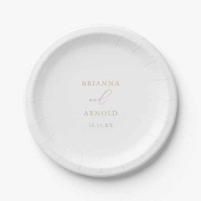 Gold Classy Chic Minimalist Wedding Cake  Paper Plate (Front)