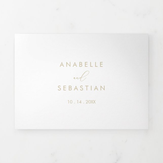 Gold Classy Chic Minimalist Wedding  Tri-Fold Invitation (Cover)